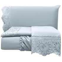 Jogo Lençol Queen Passione Bordado Inglês 4pç 100% Poliéster - Cinza