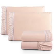 Jogo Lençol Queen Suave Barrado Lese 4 Peças Barato - Salmão