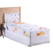 Jogo Lençol Roupa Cama Box Infantil Solteiro 2 Pçs Fronha Elastico Quarto Criança Menino Astronauta Branco