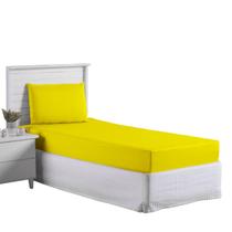 Jogo Lençol Roupa Cama Box Solteiro 2 Pçs Fronha Elastico Infantil Quarto Criança Menino Menina Amarelo Simples