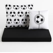 Jogo Lençol Roupa Cama Box Solteiro 4 Pçs Fronha Elastico Volta Quarto Infantil Criança Menino Futebol Preto