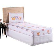 Jogo Lençol Roupa Cama Box Solteiro Infantil 2 Pçs Fronha Elastico Quarto Criança Menino Menina Safari Savana Branco