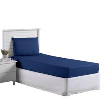 Jogo Lençol Roupa Cama Elastico Solteiro 2 Pçs Fronha Infantil Simples Basico Quarto Azul Marinho