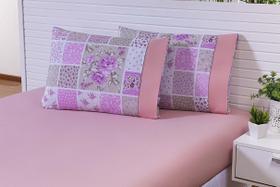 Jogo Lençol Solteiro 2 Peças 180 Fios Patchwork Rosé Barrado