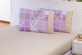 Jogo Lençol Solteiro 2 Peças (1,88x0,88x26cm) 180 Fios Patchwork Rosé c/ Barrado Caqui