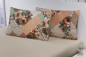 Jogo Lençol Solteiro 2 Peças (1,90x0,90x16cm) 180 Fios Patchwork Caqui c/ Barrado Estampado
