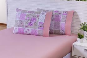 Jogo Lençol Solteiro 2 Peças (1,90x0,90x30cm) 180 Fios Patchwork Rosé c/ Barrado Rosé