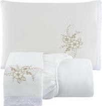 Jogo Lençol Solteiro Cama Box Bordado 02 Pçs