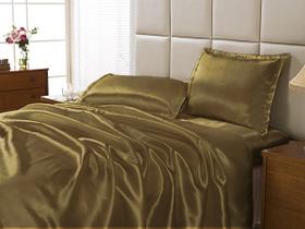 Jogo Lençol Solteiro Cetim Seda Cobre Com Vira 3 Peças