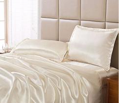 Jogo Lençol Solteiro Cetim Seda Pérola Com Vira 3 Peças