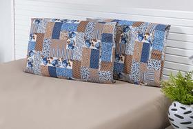 Jogo Lençol Solteiro King 2 Peças (2,03x0,96x25cm) 180 Fios Patchwork Caqui c/ Barrado Estampado
