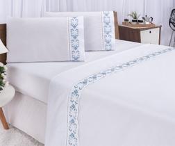 Jogo lençol Veneza quarto casal Queen bordado 4 peças