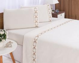 Jogo lençol Veneza quarto casal Queen bordado 4 peças
