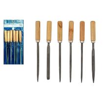 Jogo lima agulha kit 6 com cabo madeira afiar triangular redonda multiuso