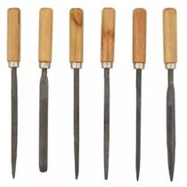 Jogo Lima Agulha Kit 6 Peças Cabo Madeira Afiar Triangular Redonda Multiuso Ourives Reparo Oficina