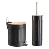 Jogo Lixeira 3 Litros Bambu Escova Sanitária Lavabo Higiene Jogo Lixeira 3 Litros Bambu Escova Sanitária Lavabo Higiene
