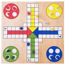 Jogo Ludo com tabuleiro de madeira