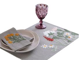 Jogo Lugar Americano 2 Peças Bordado Floral Maldivas Em Linho Jolitex