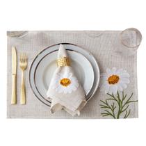 Jogo Lugar Americano 2 Peças Bordado Margaridas Filipinas Em Linho Jolitex