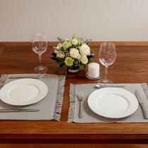 Jogo Lugar Americano Cinza De Tear Manual Com Lurex Prata E Franjas Para Mesa Posta Jogo Lugar Americano Cinza De Tear Manual Com Lurex Prata E Franjas Para Mesa Posta