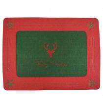 Jogo Lugar Americano de Natal Rena Vermelho com Verde 2 Pçs