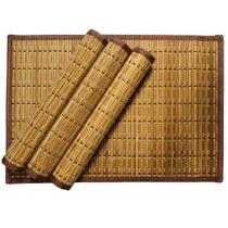 Jogo Lugar Americano Esteira Bambu Com Borda Bege 4 peças 30x45 Jogo Lugar Americano Esteira Bambu Com Borda Bege 4 peças 30x45
