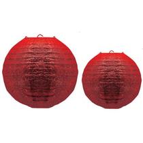 Jogo Luminária Oriental Gliter Vermelho Natal 20 e 30cm