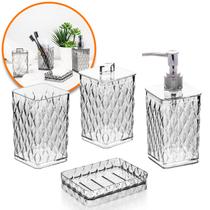 Jogo Luxo Utensilios de Lavabo Banheiro Decoração Kit Plasútil Glamour 4 Peças Jogo Luxo Utensilios de Lavabo Banheiro Decoração Kit Plasútil Glamour 4 Peças