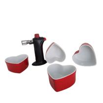 Jogo maçarico em aço com 4 bowls de porcelana hotery 5 peças Jogo maçarico em aço com 4 bowls de porcelana hotery 5 peças