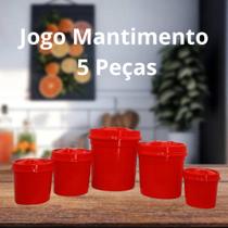 Jogo Mantimento 5 Peças PRIME Tampa Rosca, Kit Potes Alimento Arroz Feijão Açúcar Farinha Café