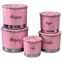 Jogo Mantimento Organizador Kit Conjunto 5 peças em Alumínio Decorado Personalizado Rosa bebê