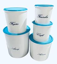 jogo mantimentos 5 pecas vasilhas potes Branco tampa colorida