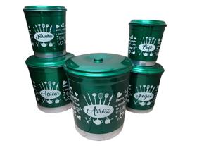 Jogo Mantimentos Pote Decorado Alumínio Color 5 Peças