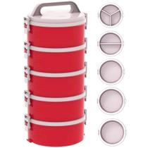 Jogo Marmita Térmica C/ Presilhas E Alça Soprano 5 Pçs 1,5lt Vermelh Soprano