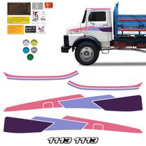 Jogo Mercedes Benz 1113 Adesivo Roxo/rosa Lateral + Emblema