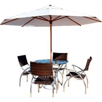 Jogo Mesa 4 Cadeiras Fibra + Ombrelone De Piscina Jardim