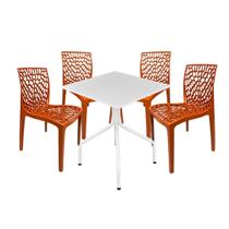 Jogo Mesa 70x70 Branca Com 4 Cadeiras Gruvyer Terracota Restaurante Cafeteria Sorveteria