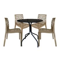 Jogo Mesa 80X80 Preta Com 4 Cadeiras Gruvyer Cafeteria Doceria Jantar