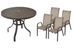 Jogo Mesa 90cm Ripada Alumínio 4 Cadeiras Tela Sling S/ Juro Jogo Mesa 90cm Ripada Alumínio 4 Cadeiras Tela Sling S/ Juro