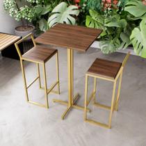 Jogo Mesa Alta Bistrô Quadrada 2 Banquetas Imbuia Confort Industrial Dourado Jogo Mesa Alta Bistrô Quadrada 2 Banquetas Imbuia Confort Industrial Dourado