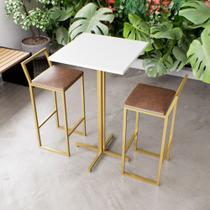 Jogo Mesa Alta Bistrô Quadrada Branca 2 Banquetas Estofado Confort Industrial Dourado Jogo Mesa Alta Bistrô Quadrada Branca 2 Banquetas Estofado Confort Industrial Dourado