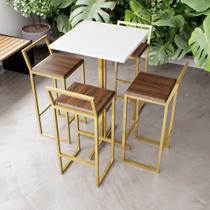 Jogo Mesa Alta Bistrô Quadrada Branca 4 Banquetas Imbuia Confort Industrial Dourado Jogo Mesa Alta Bistrô Quadrada Branca 4 Banquetas Imbuia Confort Industrial Dourado