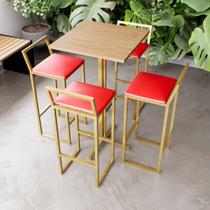 Jogo Mesa Alta Bistrô Quadrada Pinus 4 Banquetas Estofado Confort Industrial Dourado Jogo Mesa Alta Bistrô Quadrada Pinus 4 Banquetas Estofado Confort Industrial Dourado