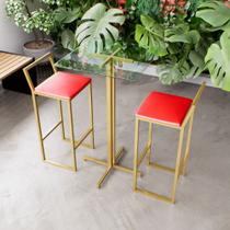 Jogo Mesa Alta Bistrô Quadrada Vidro 2 Banquetas Estofado Confort Industrial Dourado Jogo Mesa Alta Bistrô Quadrada Vidro 2 Banquetas Estofado Confort Industrial Dourado