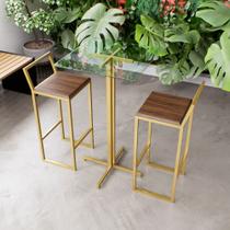 Jogo Mesa Alta Bistrô Quadrada Vidro 2 Banquetas Imbuia Confort Industrial Dourado Jogo Mesa Alta Bistrô Quadrada Vidro 2 Banquetas Imbuia Confort Industrial Dourado