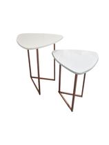 Jogo Mesa Apoio Retro Lateral Off White MDF Pé Rose Gold