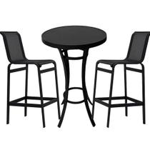 Jogo Mesa Bistrô com 2 Banquetas de Alumínio e Tela Sling Área Externa Gourmet Cozinha Varanda Jogo Mesa Bistrô com 2 Banquetas de Alumínio e Tela Sling Área Externa Gourmet Cozinha Varanda