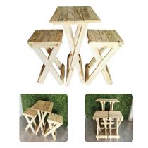 Jogo Mesa Bistrô Dobrável Alta Portátil Madeira 2 Banquetas