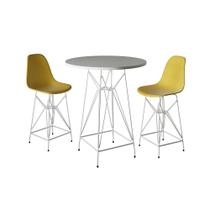 Jogo Mesa Bistrô Eames Branca 60Cm 2 Banquetas Amarela Base Ferro Branco - Cor: Branco