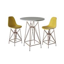 Jogo Mesa Bistrô Eames Branca 60Cm 2 Banquetas Amarela Base Ferro Cobre - Cor: Branco
